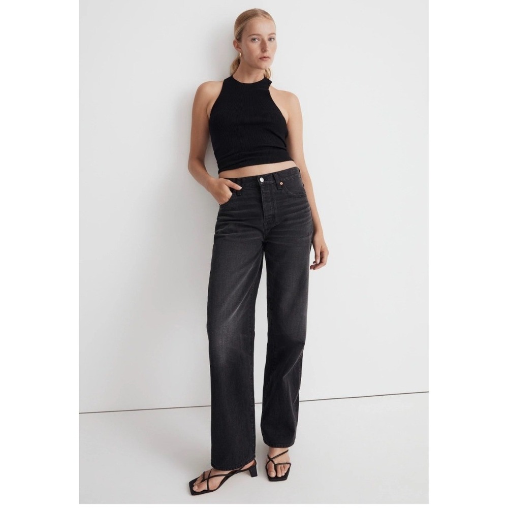 Madewell Low-Slung Straight Jeans Slouchy Button Fly Rigid Denim Kent Wash 25